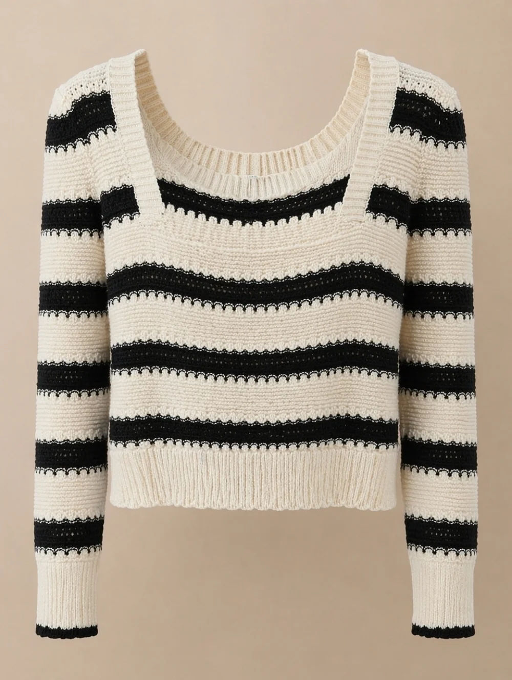 Maurices Cream and Black Striped Crew Neck Sweater